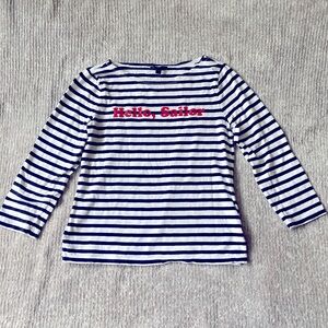 J. CREW Limited Edition Nautical Stripes “Hello Sailor” 3/4 Sleeve Tee Coastal